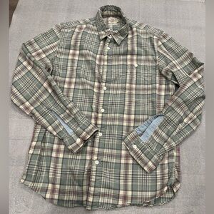 [M]Faherty Green and Cream Plaid Button Up Organic Cotton LS Shirt